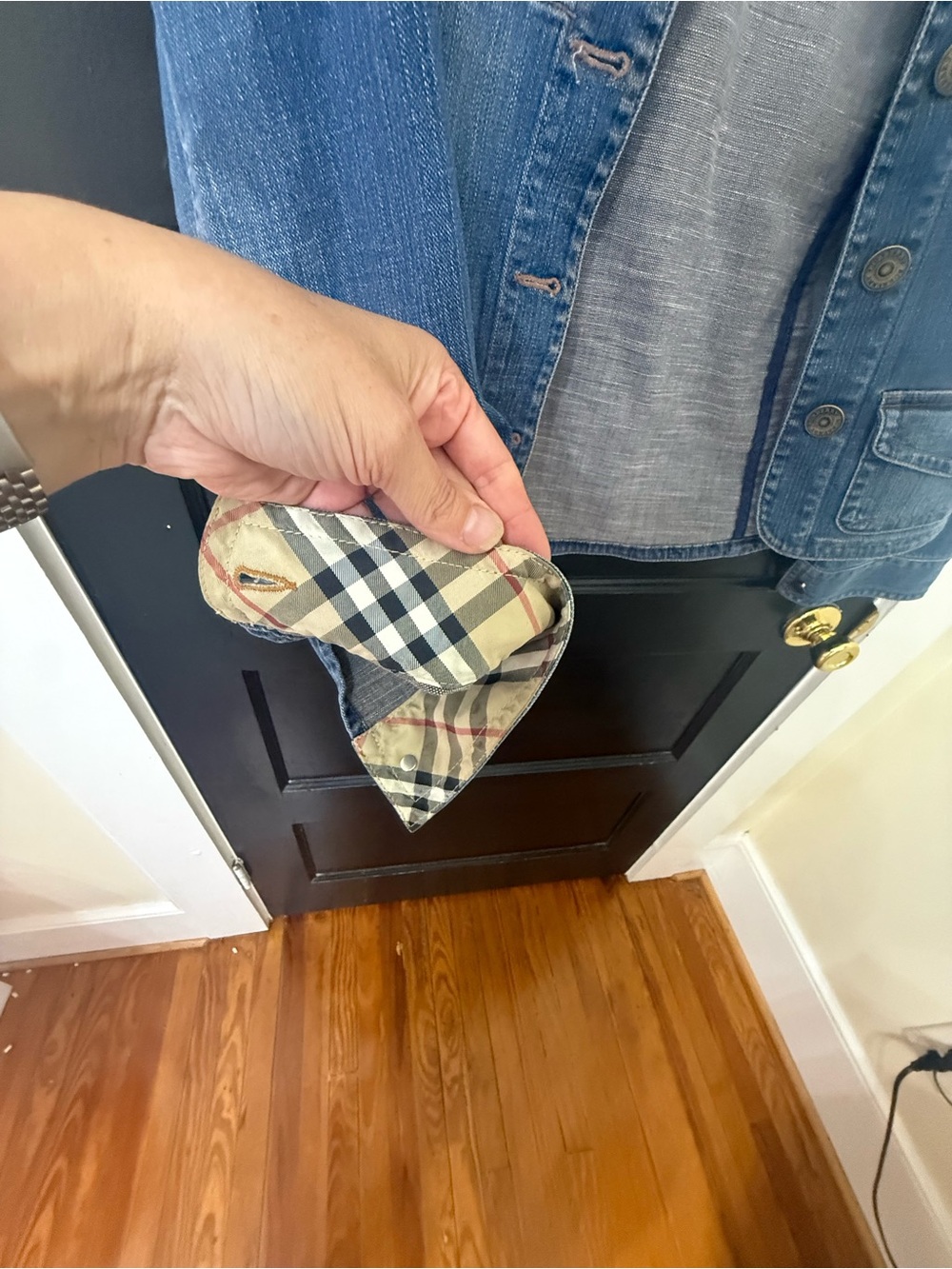 Burberry Denim Jacket with Plaid Lining - Blue - Picture 3 of 4